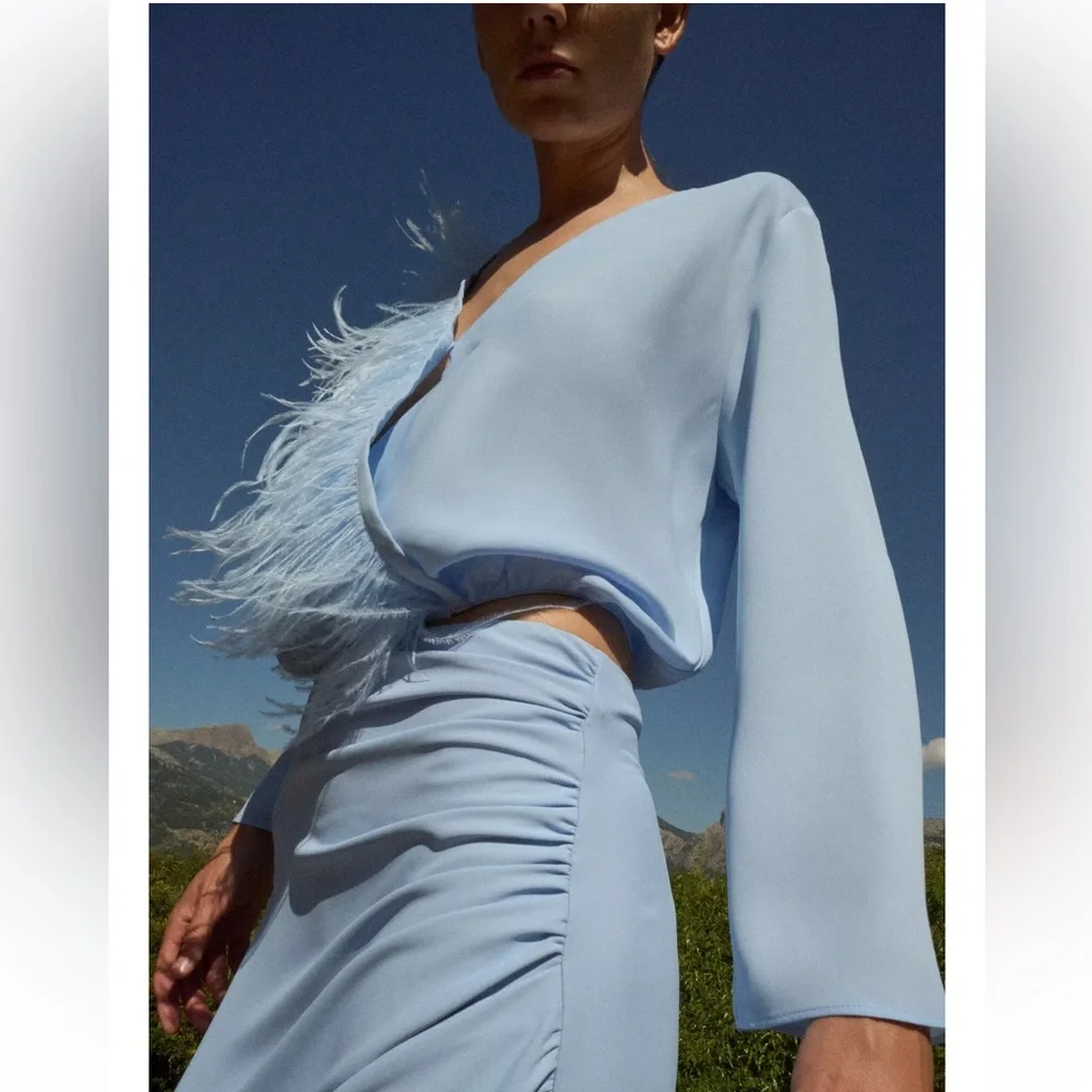 Zara FEATHER WRAP BLOUSE